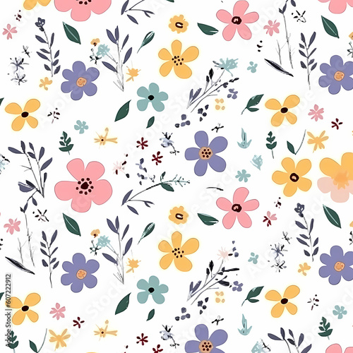 Simple Flowers Repeating Pattern White Background Illustration