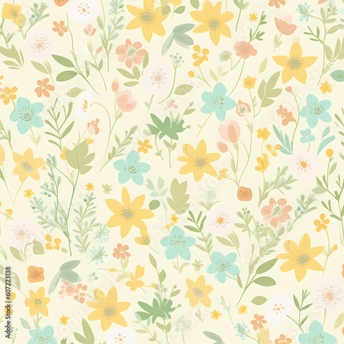 Spring Floral Pattern Pastel Yellows And Greens Illustration © imazydreams