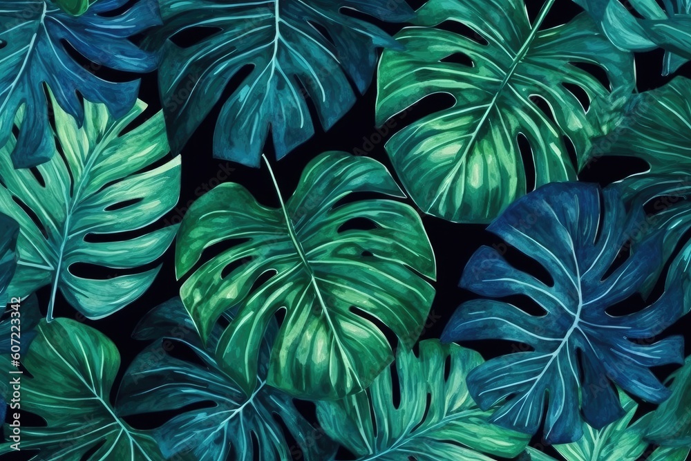 green leaves contrasted against a black background Generative AI green leaves contrasted against a black background Generative AI