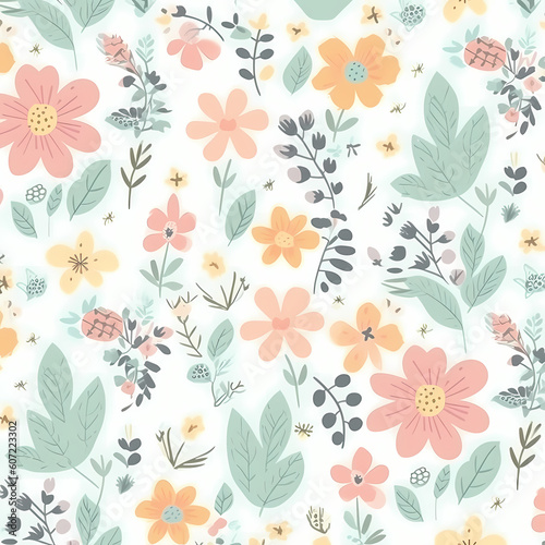 Cute Spring Floral Pattern With Light Pastel Color Illustration