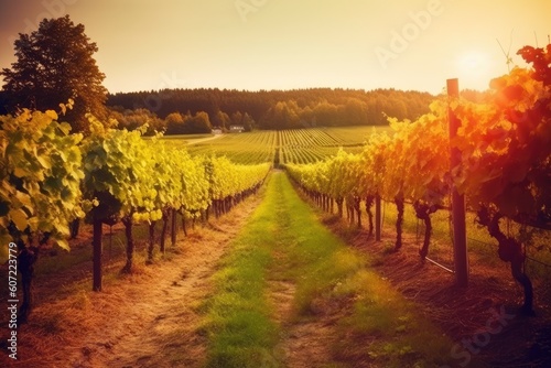 vibrant vineyard bathed in sunlight Generative AI © AkuAku
