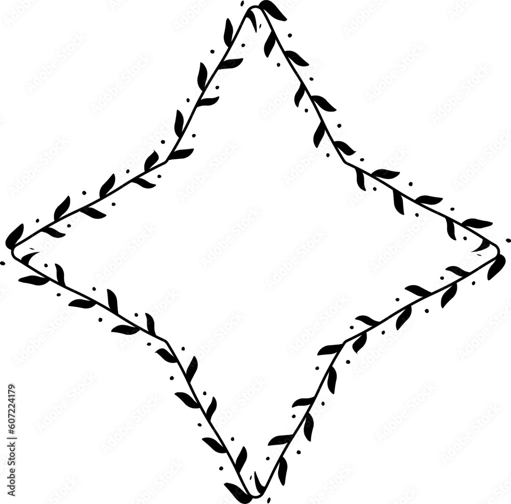 Obraz premium Four-Pointed Star shape Flower frame wreath vector border floral photo frame romantic Botanical Branches decoration wedding anniversary birthday new year newborn mother Christmas valentine winner