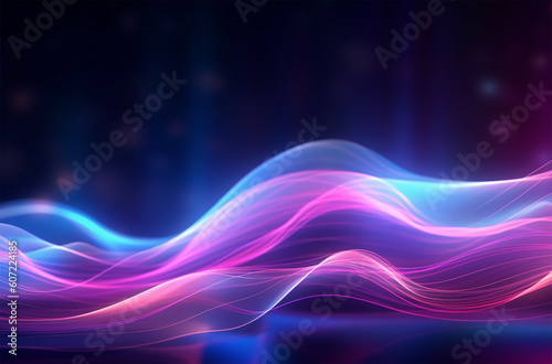 Futuristic abstract background glowing neon light, moving high speed wave lines with curves and bokeh lights. Sci-fi and Data transfer concept wallpaper background, generative ai