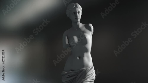 Venus de Milo, study of the famous statue, with a smooth dolly shot starting wide and pushing into to a medium shot photo