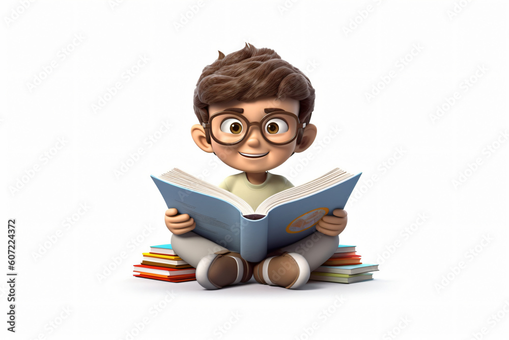 Photo studious 3d boy reading book isolated on white background Photo studious 3d boy reading book isolated on white background