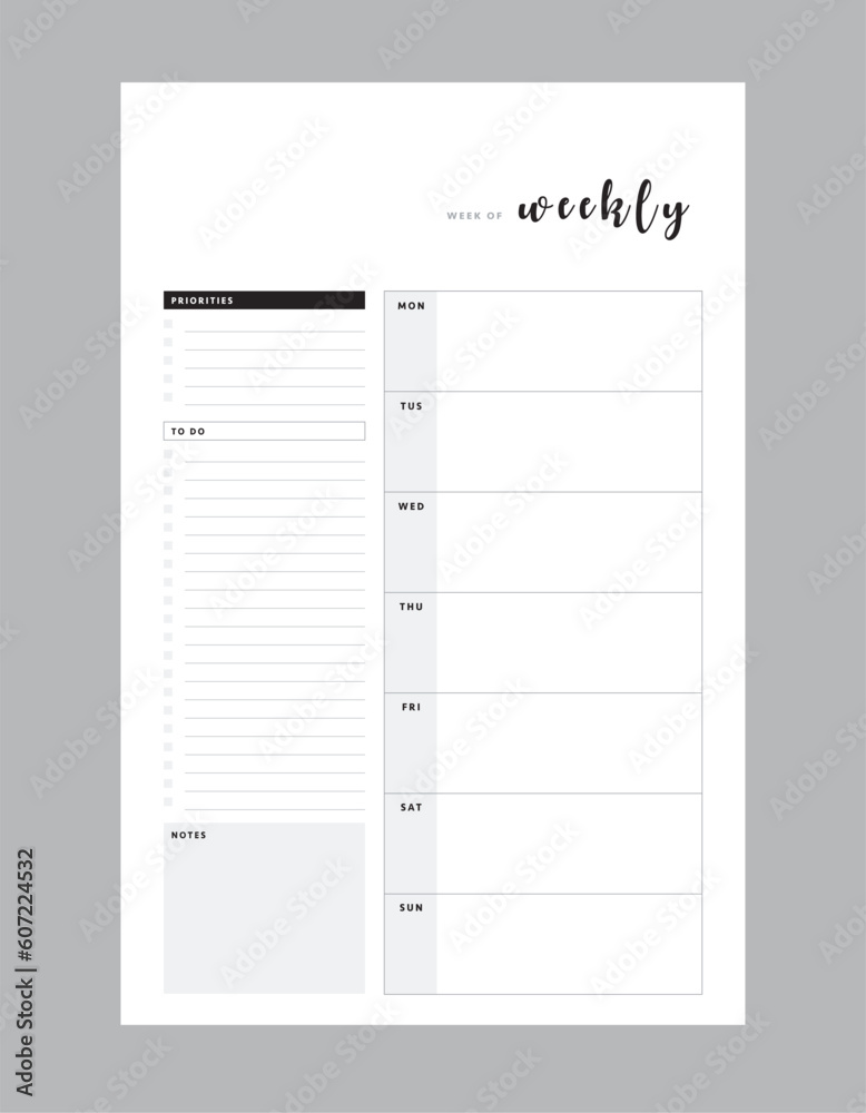 Weekly Planner. Vector illustration. Weekly Planner. Vector illustration.