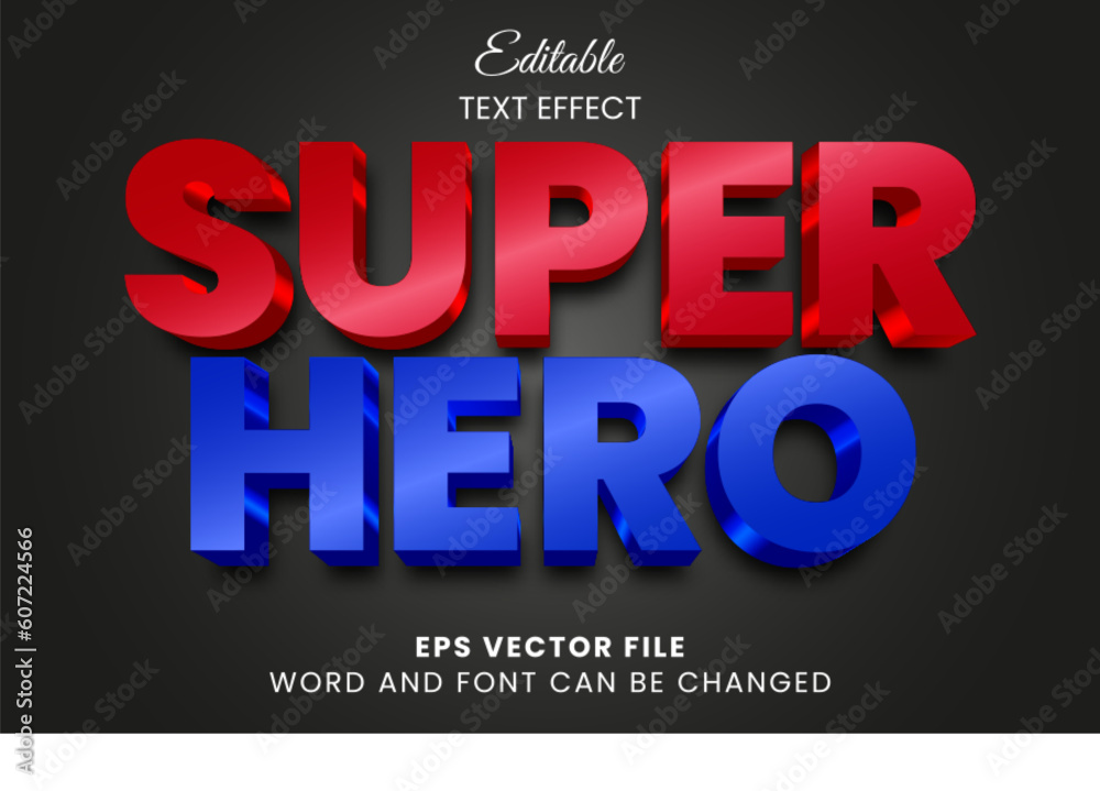Red and blue super hero 3d editable vector text effect
