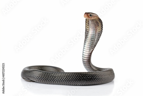 Javanese cobra snake isolated on white background, snake habitat in Java Indonesia, Naja sputatrix 