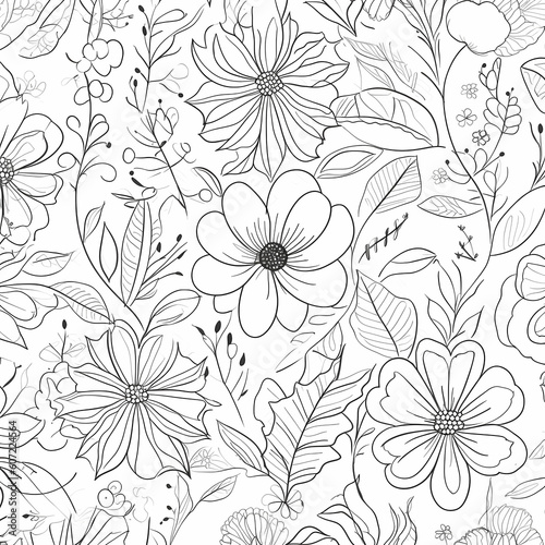 Outlining Simple Lines Floral Pattern Illustration