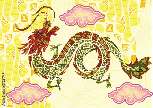 Chinese dragon, with modern colors, very artistic and aesthetic background batik, illustration, Vector, EPS 10