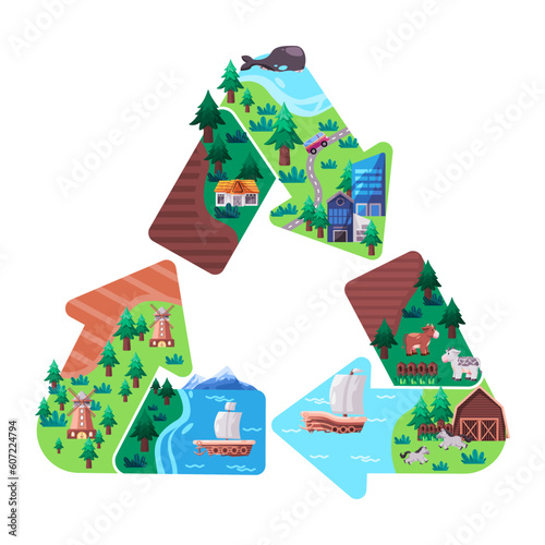 Recycle symbol ecology green environment ecosystem friendly conservation save world nature illustration