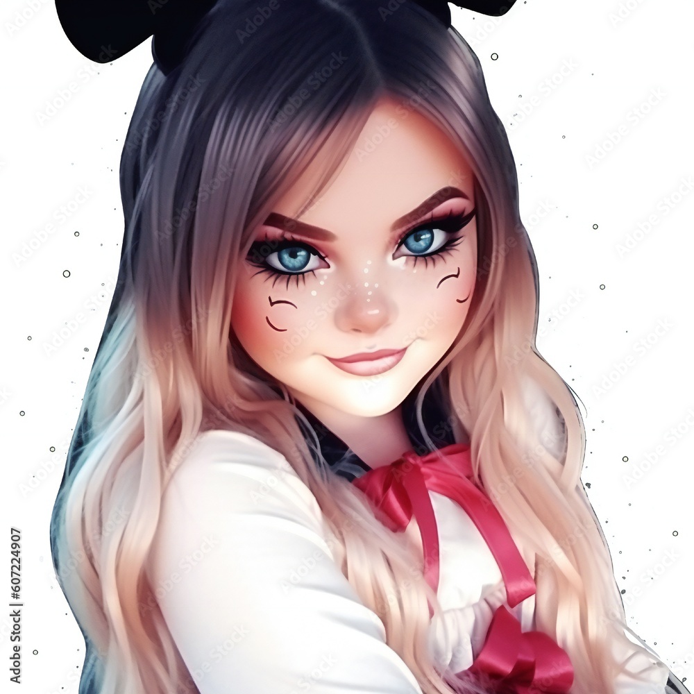 Beautiful Woman Cartoon Portrait Generative AI