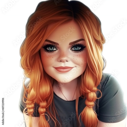 Beautiful Woman Cartoon Portrait Generative AI