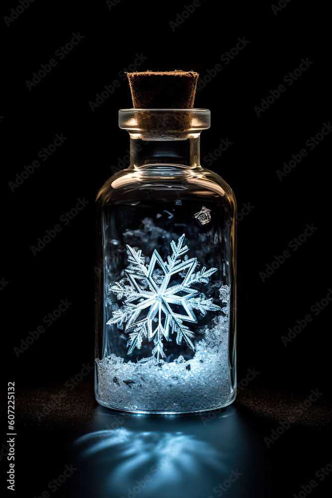 Captivating Ice Crystals Encased in a Bottle Against a Black Background. created with Generative AI Captivating Ice Crystals Encased in a Bottle Against a Black Background. created with Generative AI