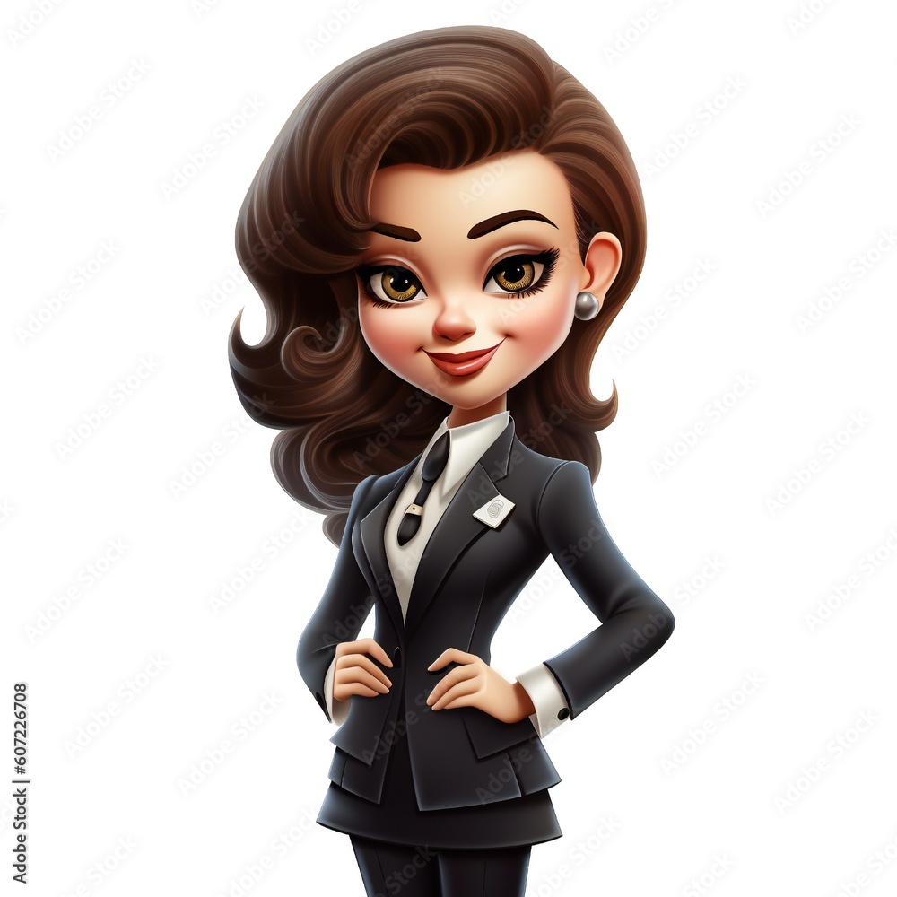 Beautiful Cartoon Business Woman Mascot on white Background Generative AI