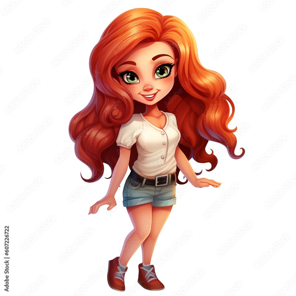 Beautiful Cartoon Girl Mascot on white Background Generative AI Beautiful Cartoon Girl Mascot on white Background Generative AI
