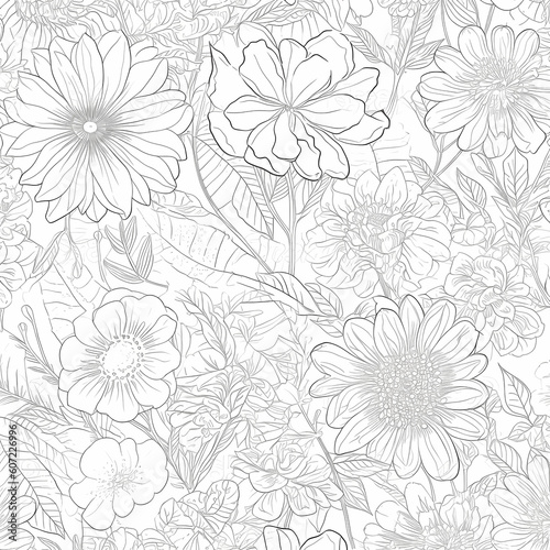 Outline Floral Seamless Background Illustration