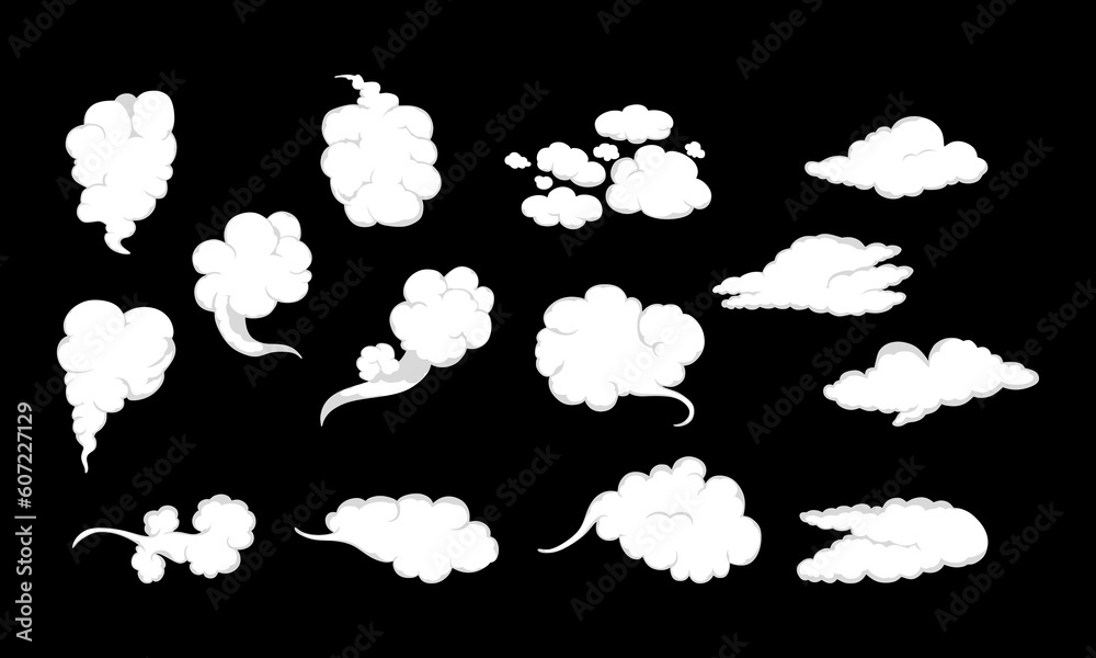 Cartoon smoke clouds. Comic smoke flows, dust, smog and smoke steaming ...