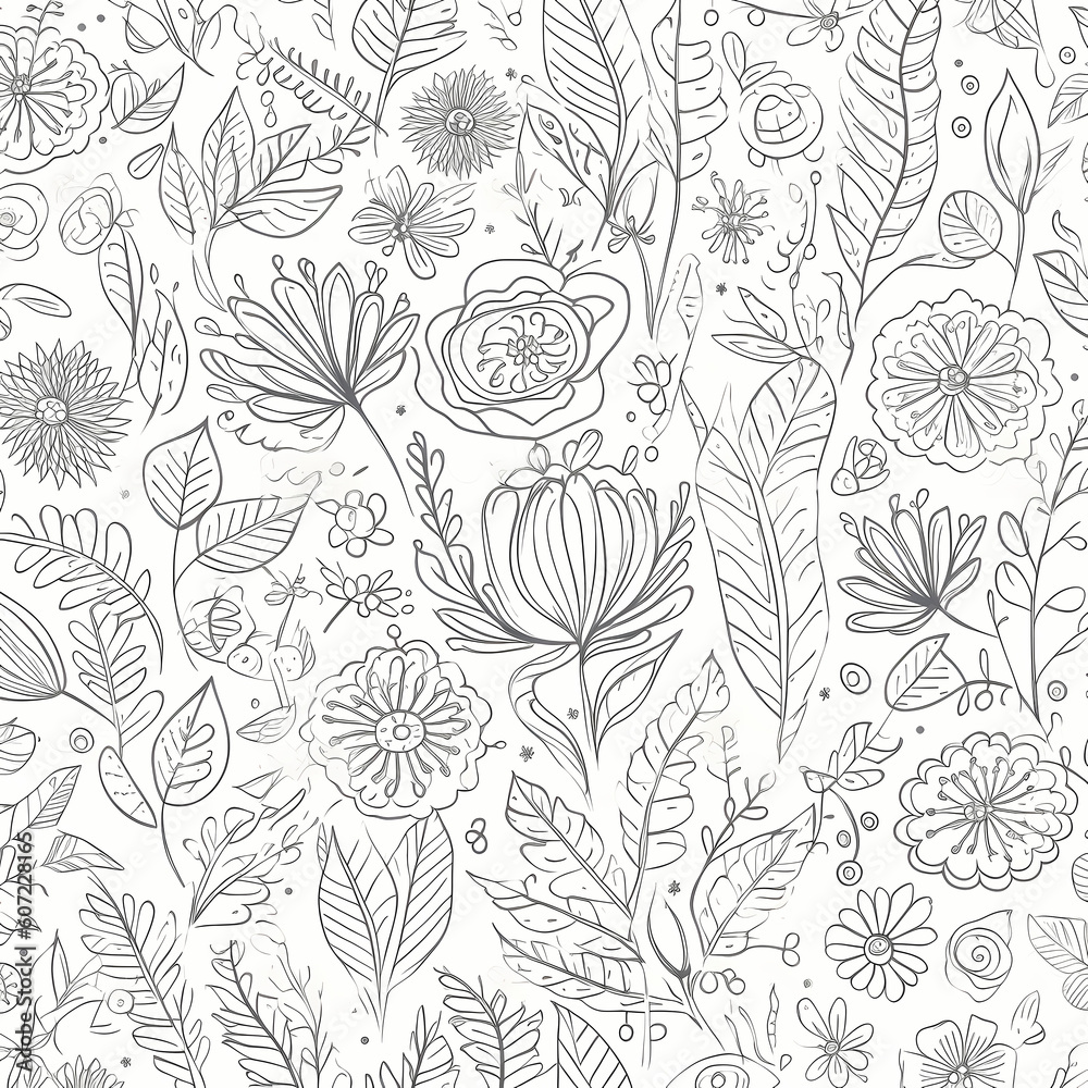 Summer Floral Outline Pattern Illustration