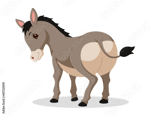 Cartoon donkey smile and happy. Cute donkey cartoon seen from behind. Vector illustration