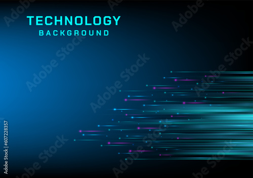 Abstract background technology straight bottom right corner moving Circle with blue and pink glowing lines, blue gradient background.
