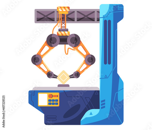 Hanging robotic arm mechanical articulated hand robot automatic machinery factory production line illustration