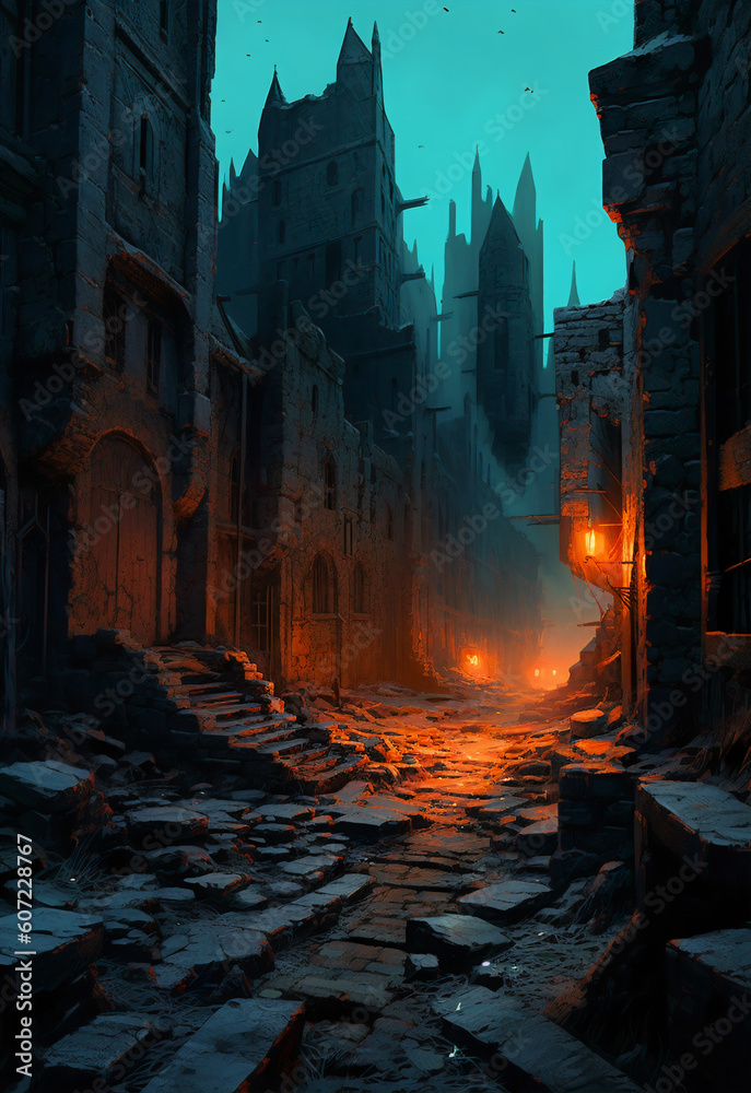 Obraz premium Mystic Whispers: Unraveling the Enigma in Moonlit Alleys. Generative AI