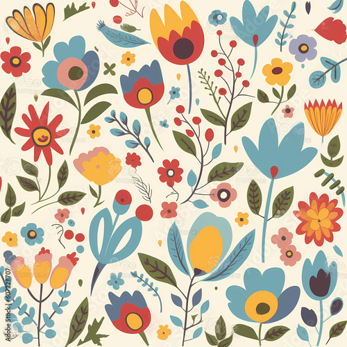 Scandinavian Floral Pattern Cartoon Illustration