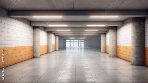 Clean corridor in a underground hotel Generative AI
