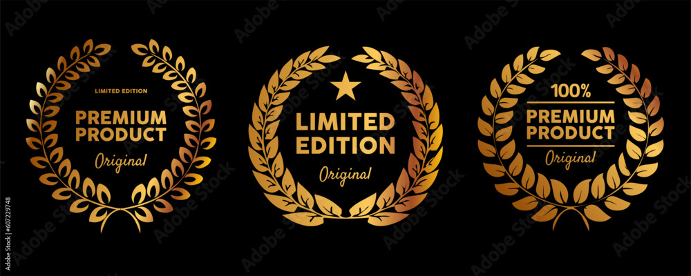 Limited edition premium quality emblem seal circle collection set gol golden badge star circle wreath - obrazy, fototapety, plakaty 