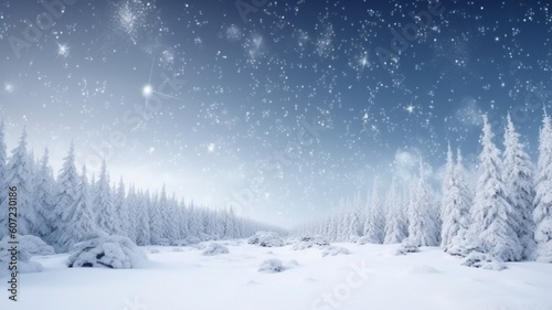 Beautiful winter landscape with snow and trees Generative AI