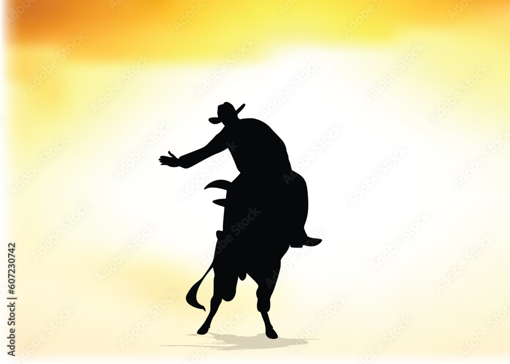 Cowboy on bucking cow jumping. bull vector for mascot or logo isolated on  background.