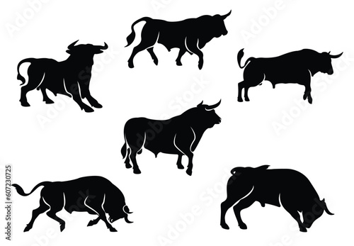 vector collection of bull  silhouettes and shadows. Grunge bull and matador  vector 