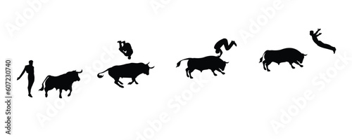 vector collection of matador and bull, silhouettes and shadows. Grunge bull and matador, vector  photo