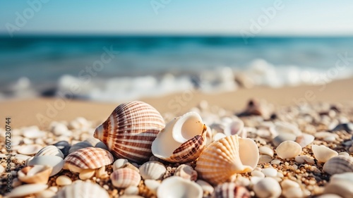 Beautiful cute seashells on the beach Generative AI
