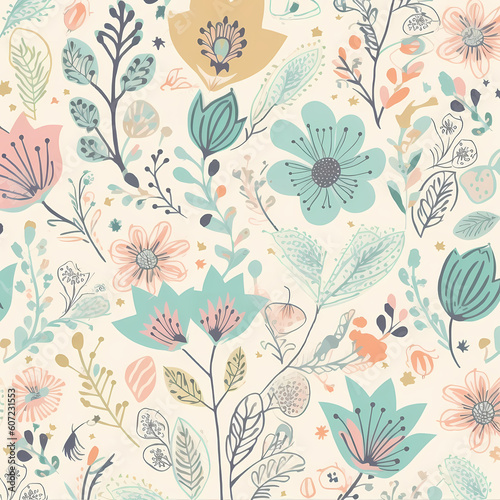 Floral Pattern Pastel Colors Illustration