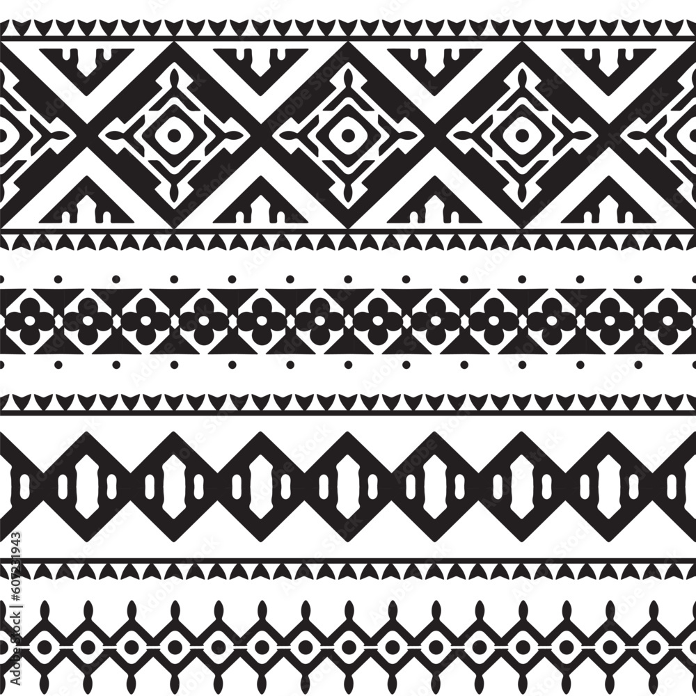 seamless pattern with black and white borders, in ethnic style, folk-inspired motifs seamless pattern with black and white borders, in ethnic style, folk-inspired motifs