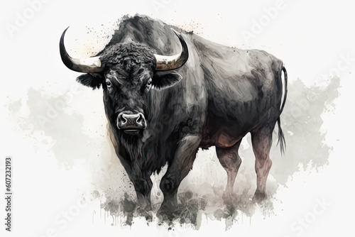 Black_Bull_water_color_paint_on_white_background