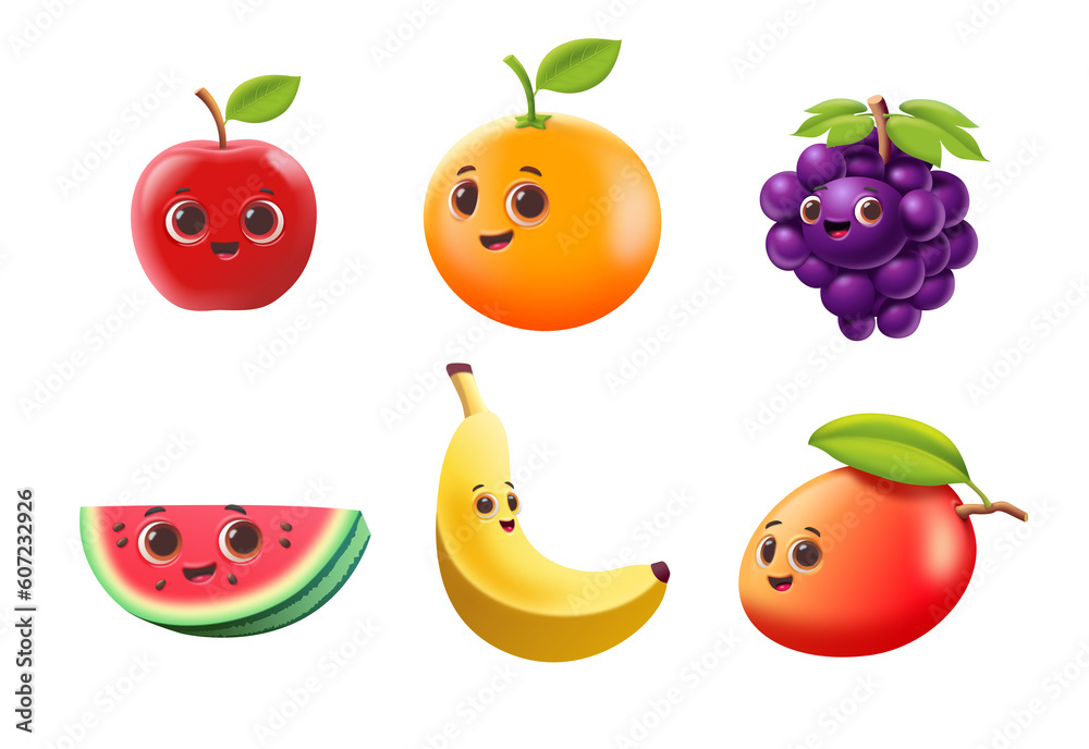 Happy Fruits, Cute Cartoon 3D Collection, Illustration