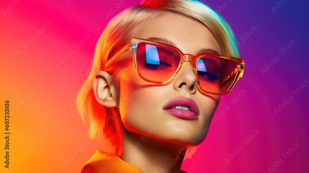 Stylish beautiful fashion girl wear trendy sunglasses. Generative AI Stylish beautiful fashion girl wear trendy sunglasses. Generative AI