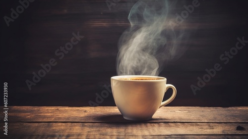 Delicious steamy cup of coffee on the table Generative AI