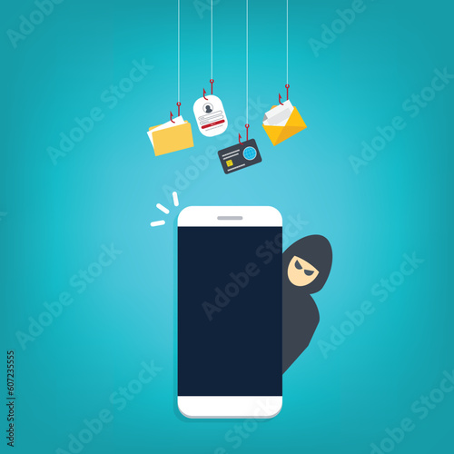 	
Hacker stealing confidential data, personal information and credit card detail. Hacking concept.	
