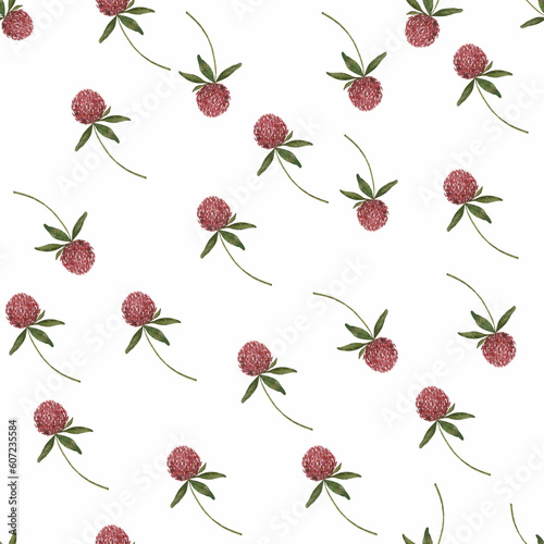 seamless watercolor pattern clover flower. minimalistic pattern on a white background for textiles, printing, wrapping paper. enjoy.
