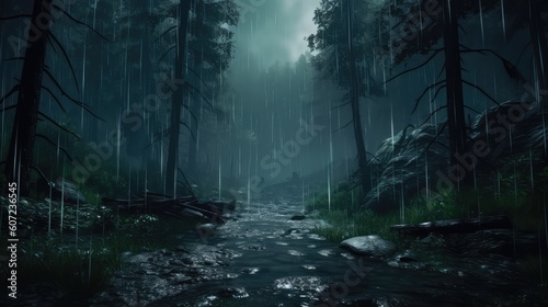 Dense Raining Forest Landscape With Puddle Wallpaper Generated AI