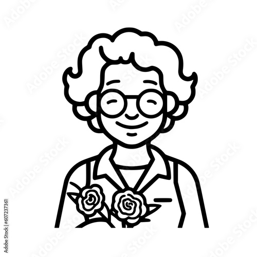 Old woman holding flowers vector illustration isolated on transparent background