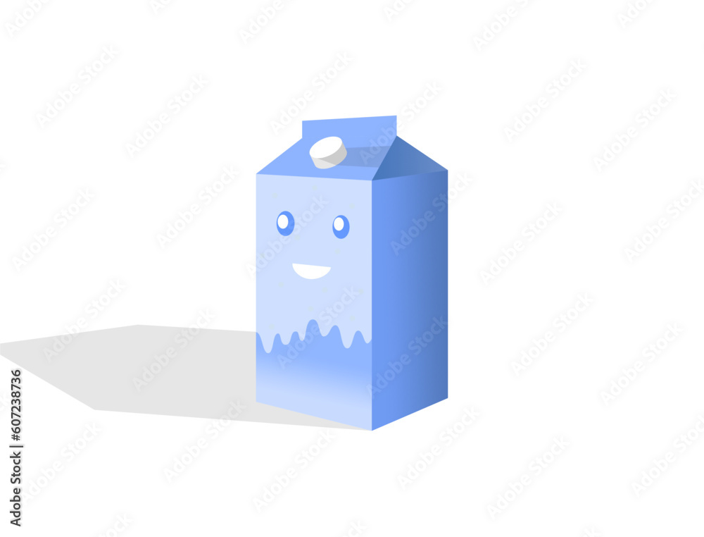 Milk box character on blue color with white background Milk box character on blue color with white background
