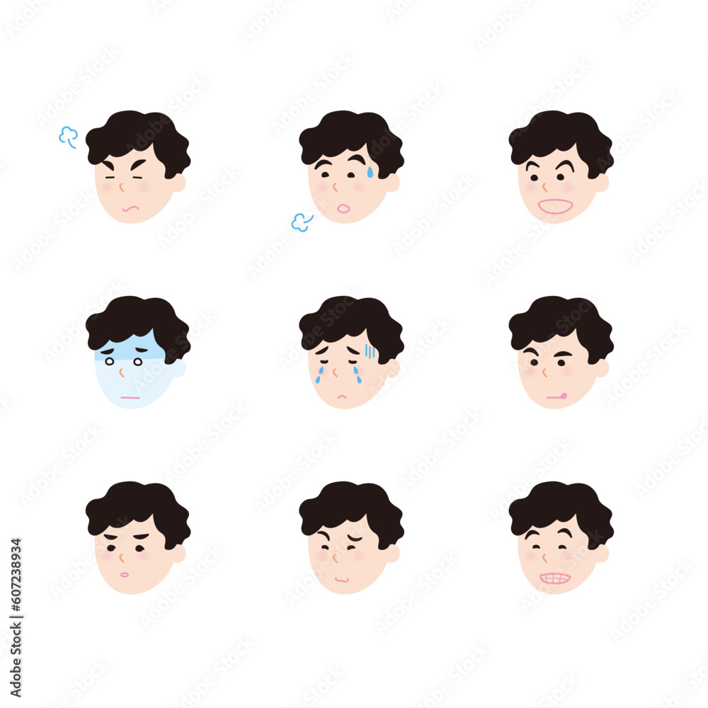 黒髪パーマのパパ　顔バリエーション4c　b