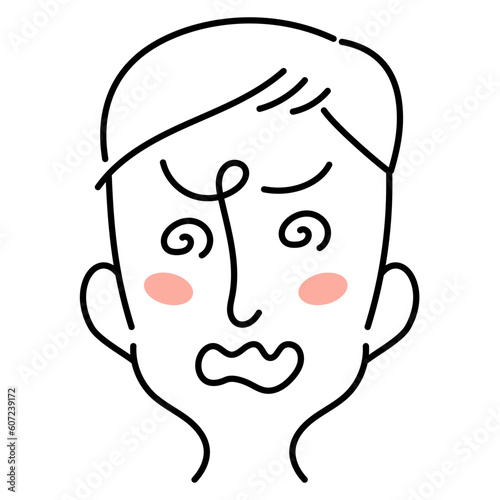 目を回す男性