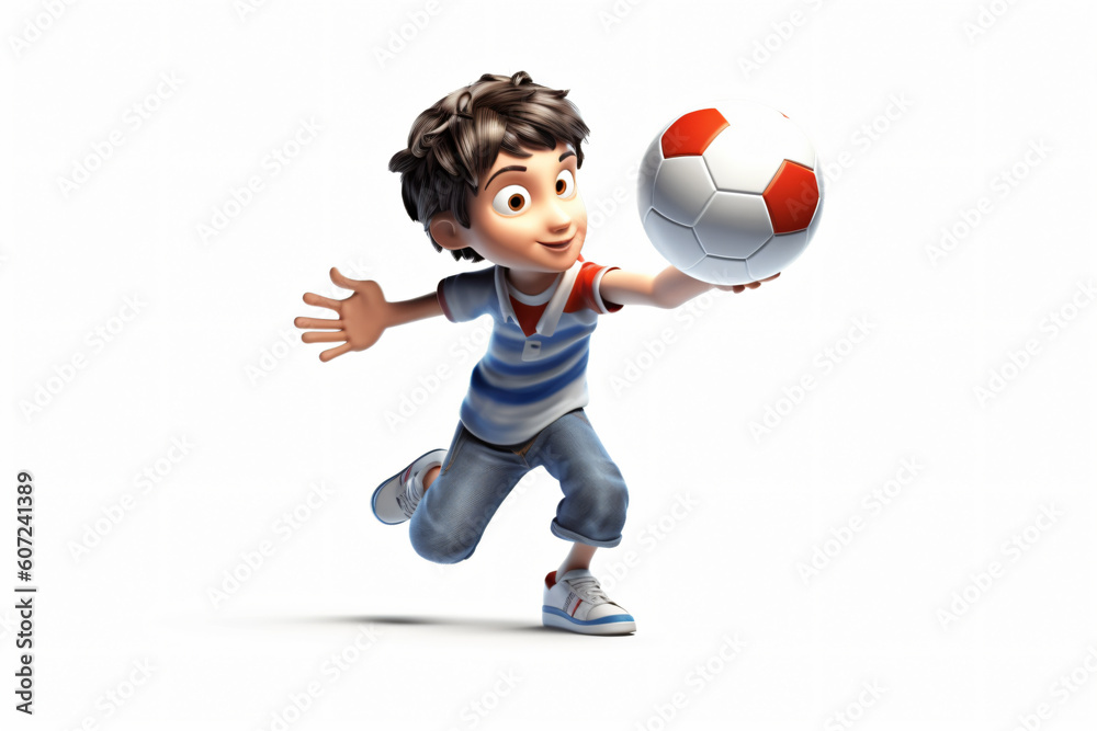 Photo studious 3d boy playing ball isolated on white background made with Generative AI Photo studious 3d boy playing ball isolated on white background made with Generative AI
