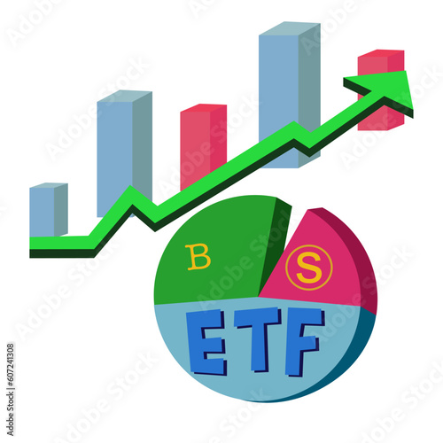 Text ETF (Exchange Traded Fund)  put on Spherical graphs, bar graphs, Concept Entering the Digital Money Fund.